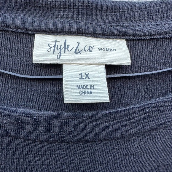Style&co. Women's Plus Black Fog Crew Neck Top 100% Cotton NWT Size 1X - Picture 4 of 8